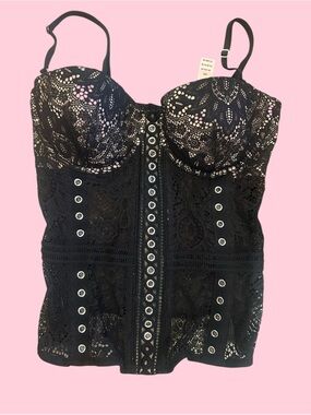 Victoria's Secret Black Lace Corset with Grommet Detail